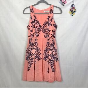 amanda uprichard pink and blue damask print sleeveless mini pleated dress